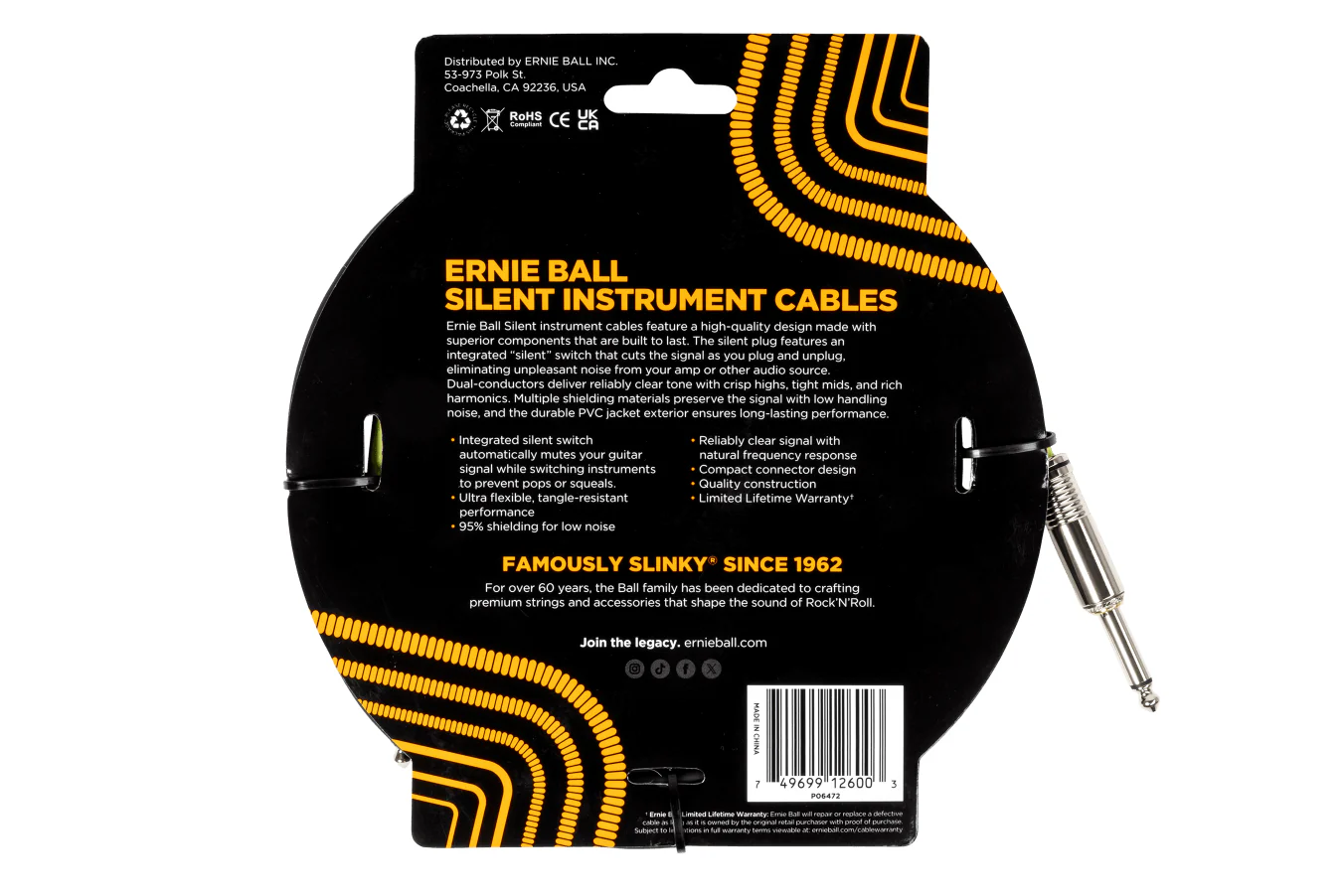 Ernie Ball Classic Silent Instrument Cable, Straight/Straight - Image 2
