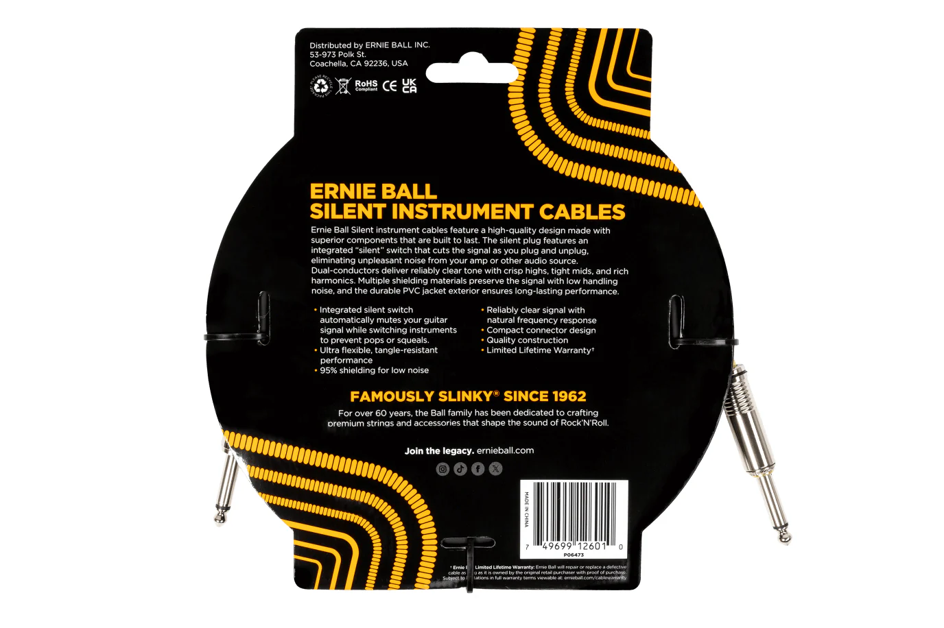 Ernie Ball Classic Silent Instrument Cable, Straight/Straight - Image 4
