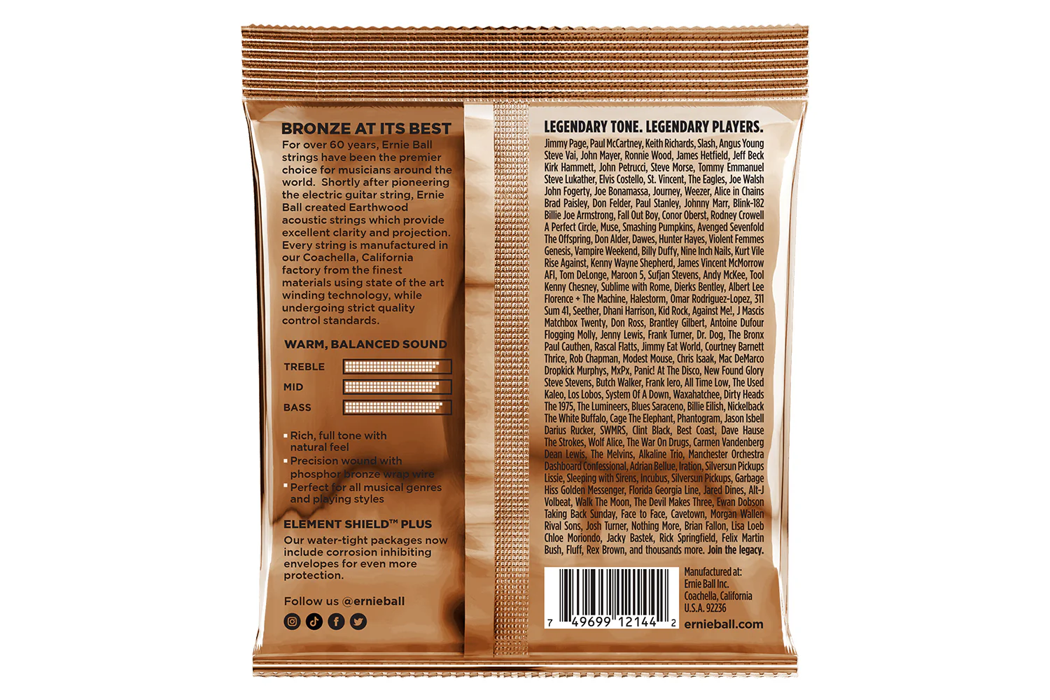 Ernie Ball Earthwood Medium Phosphor Bronze Acoustic Guitar Strings 13-56 - Image 2