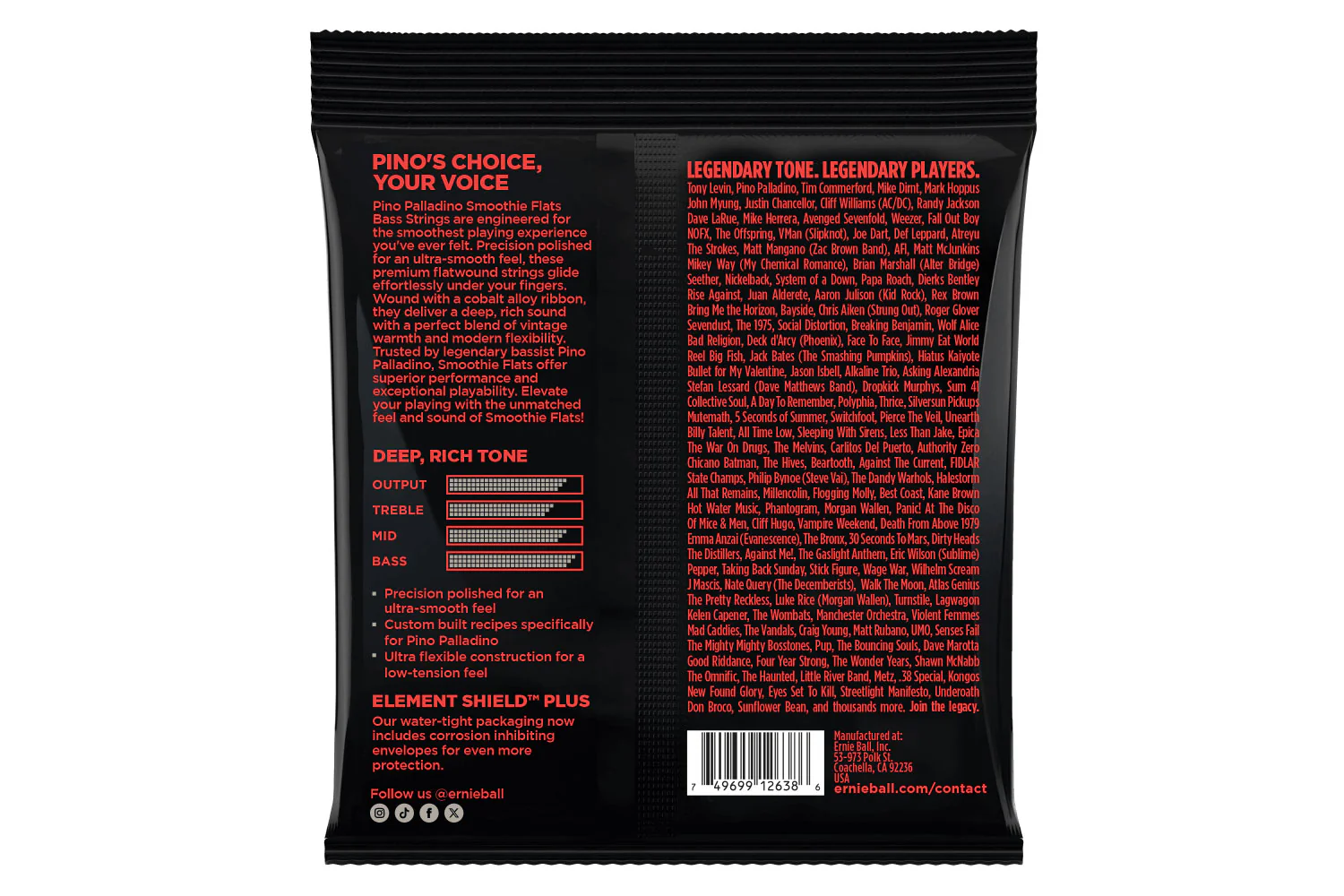 Ernie Ball Medium Pino Palladino Smoothie Flats Electric Bass Strings 43-108 Gauge - Image 2