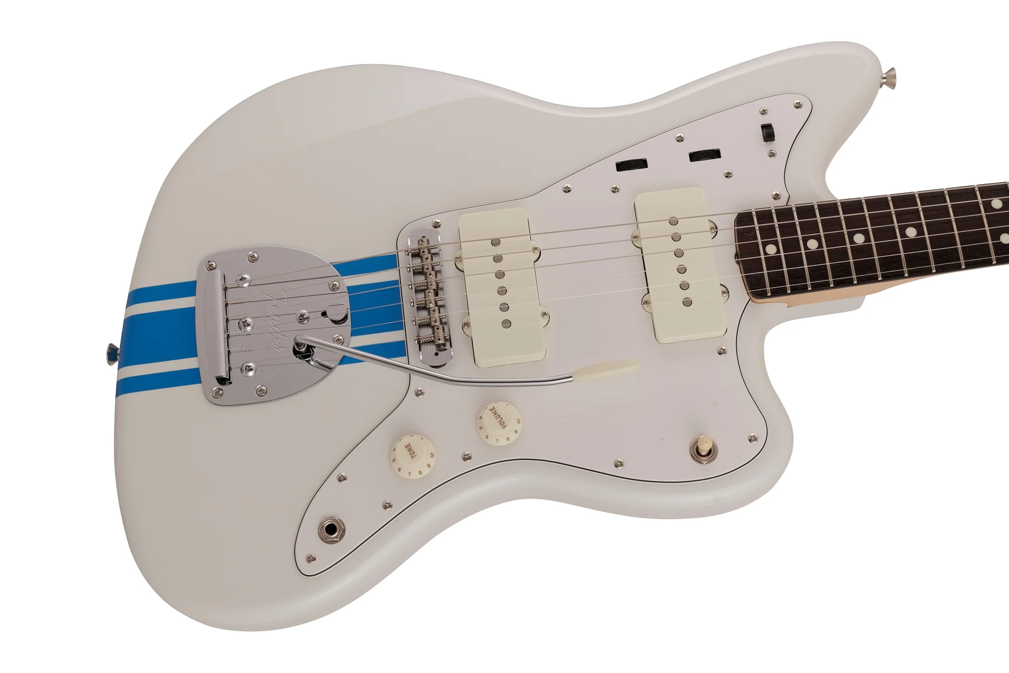 Fender 2023 Collection, Made in Japan Traditional 60s Jazzmaster, Olympic White with Blue Competition Stripe - Image 3