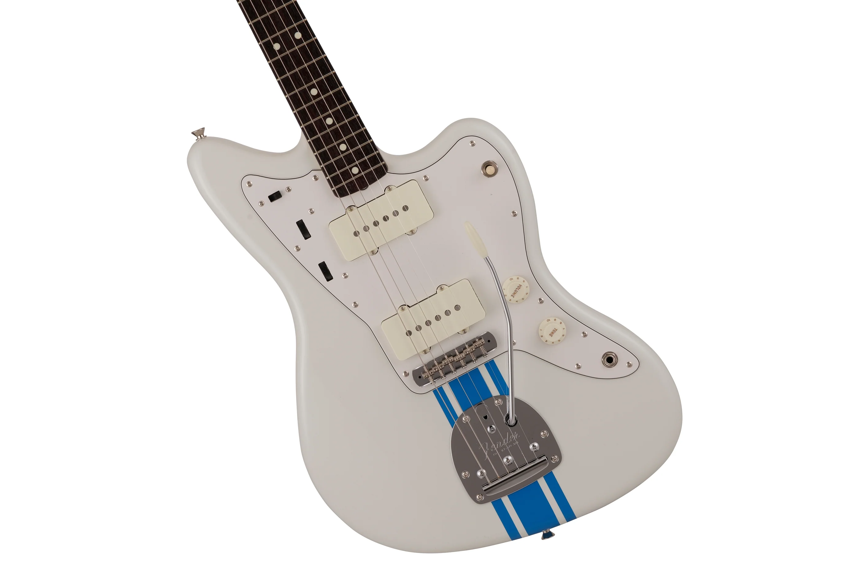 Fender 2023 Collection, Made in Japan Traditional 60s Jazzmaster, Olympic White with Blue Competition Stripe - Image 4