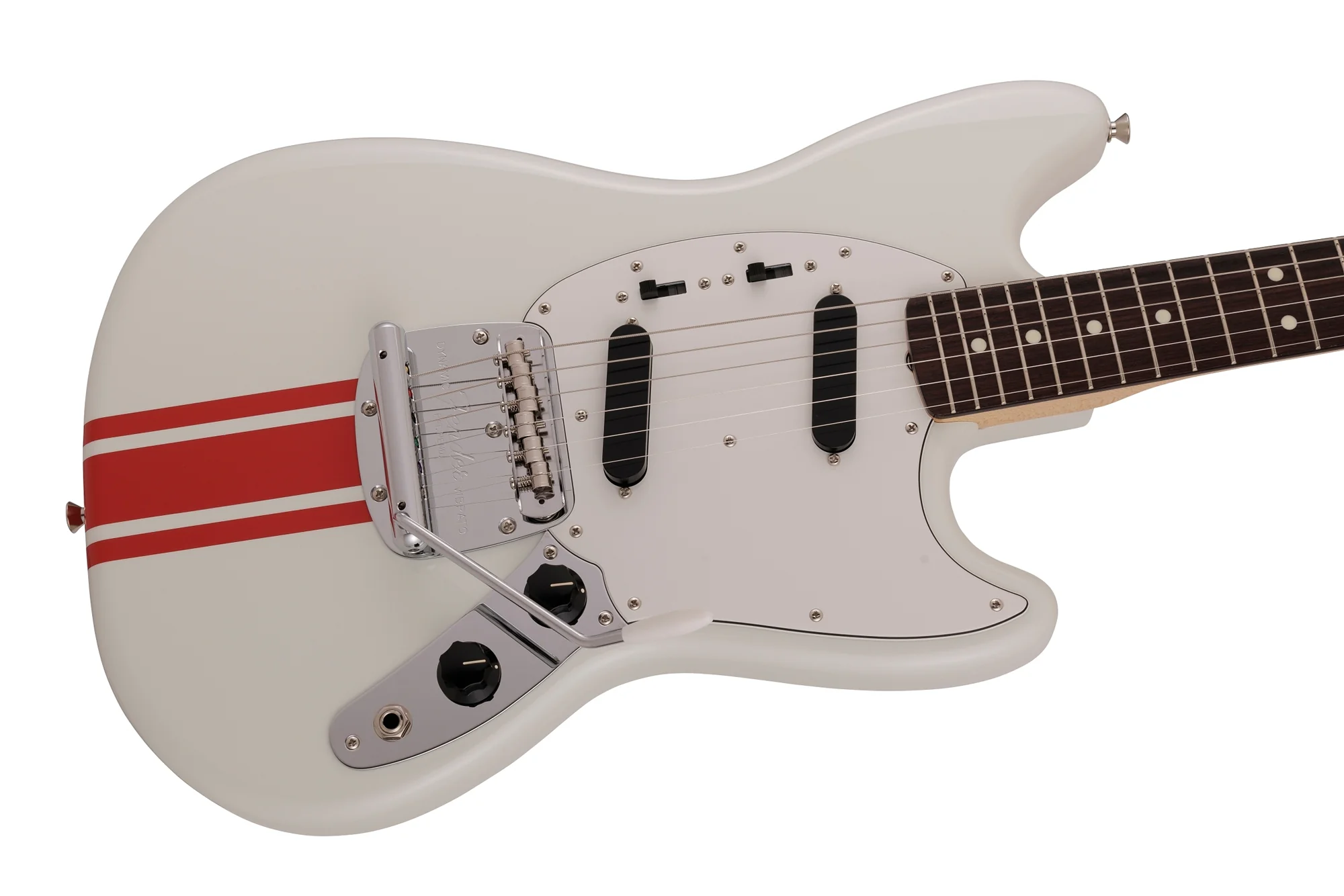 Fender 2023 Collection, Made in Japan Traditional 60s Mustang, Olympic White with Red Competition Stripe - Image 3