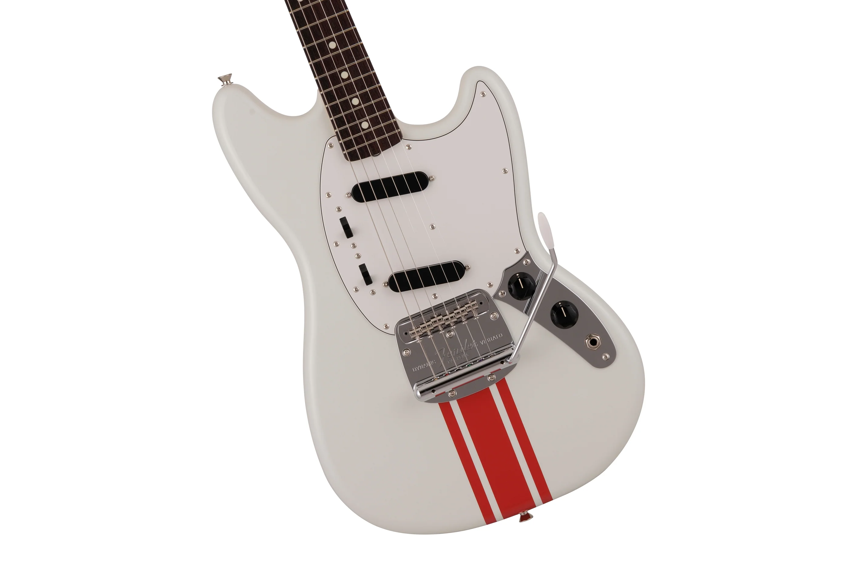 Fender 2023 Collection, Made in Japan Traditional 60s Mustang, Olympic White with Red Competition Stripe - Image 4