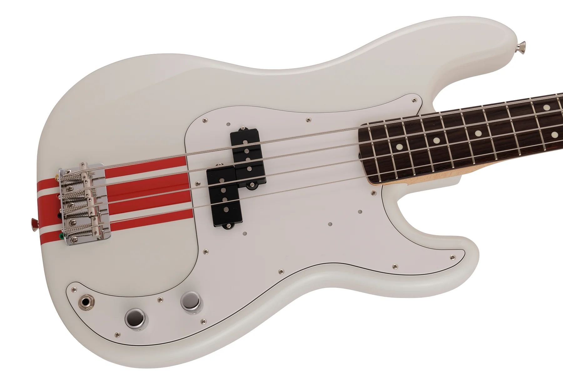 Fender 2023 Collection, Made in Japan Traditional 60s Precision Bass, Olympic White with Red Competition Stripe - Image 3