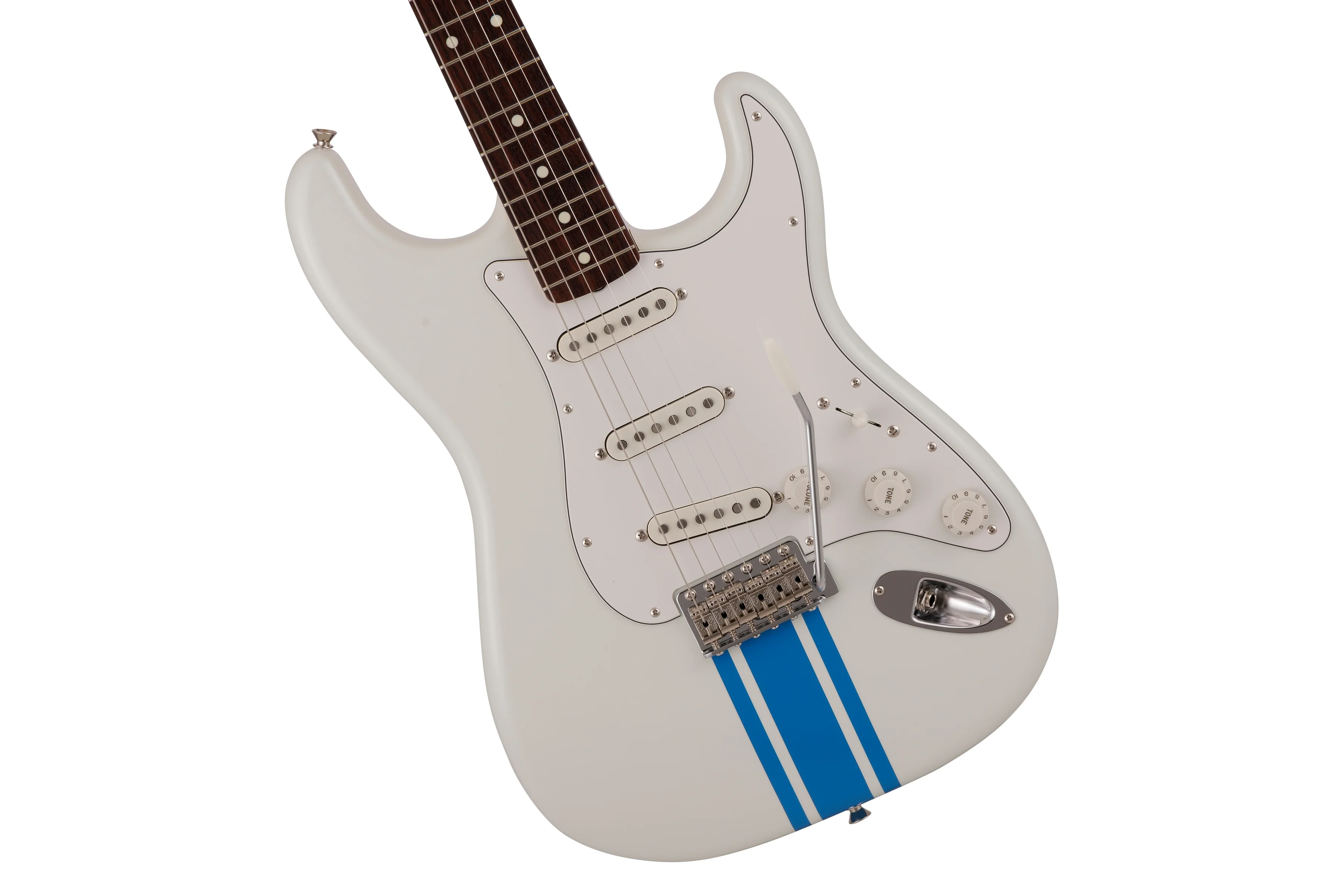 Fender 2023 Collection, Made in Japan Traditional 60s Stratocaster, Olympic White with Blue Competition Stripe - Image 3