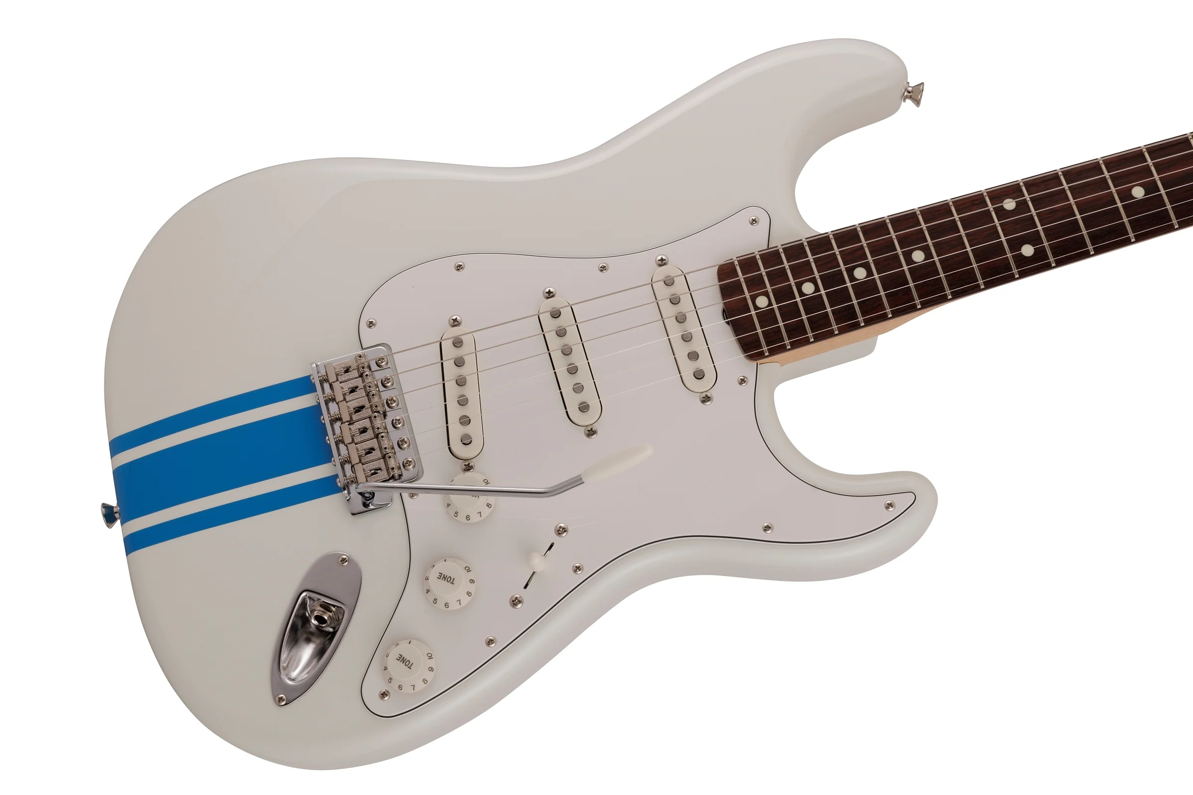 Fender 2023 Collection, Made in Japan Traditional 60s Stratocaster, Olympic White with Blue Competition Stripe - Image 4