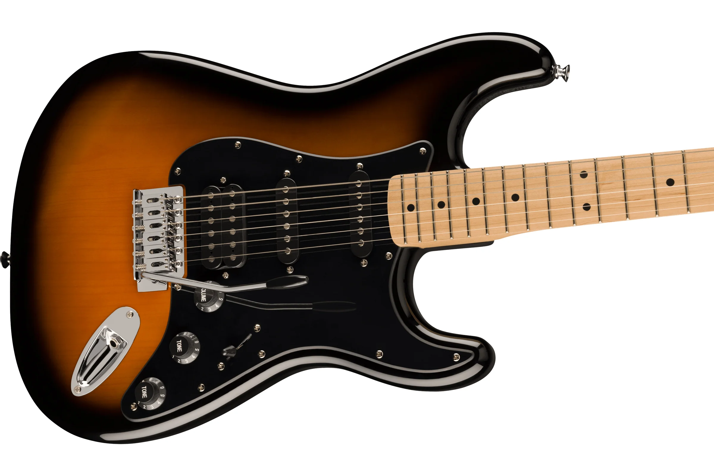 Squier FSR Sonic Stratocaster HSS, Black Pickguard, 2-Color Sunburst - Image 3
