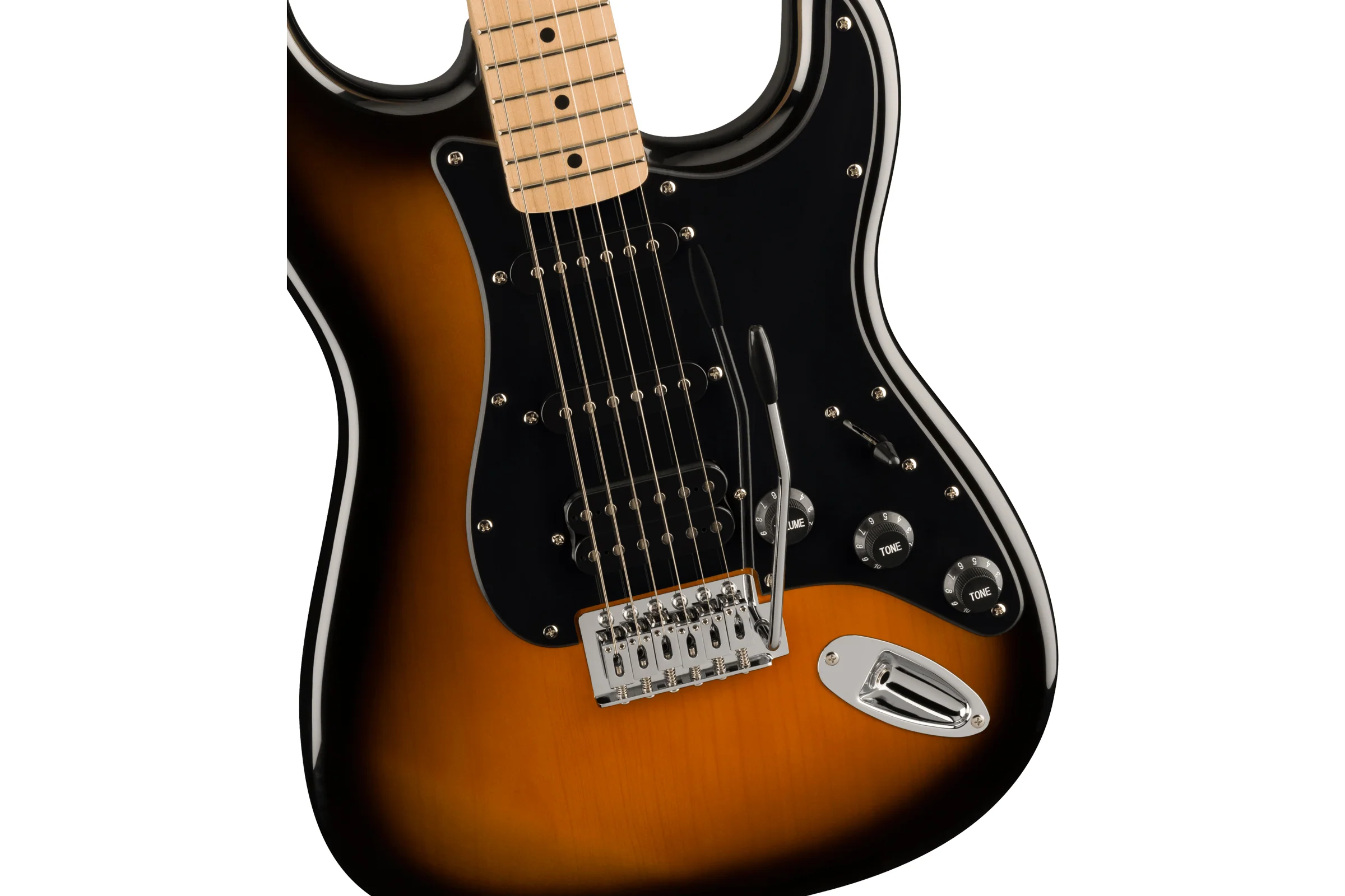 Squier FSR Sonic Stratocaster HSS, Black Pickguard, 2-Color Sunburst - Image 4